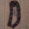 Merino wool skinny scarf in stripes of autumnal marl, green, and purple