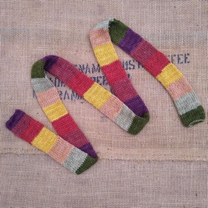 Merino wool skinny scarf in stripes of autumnal colours